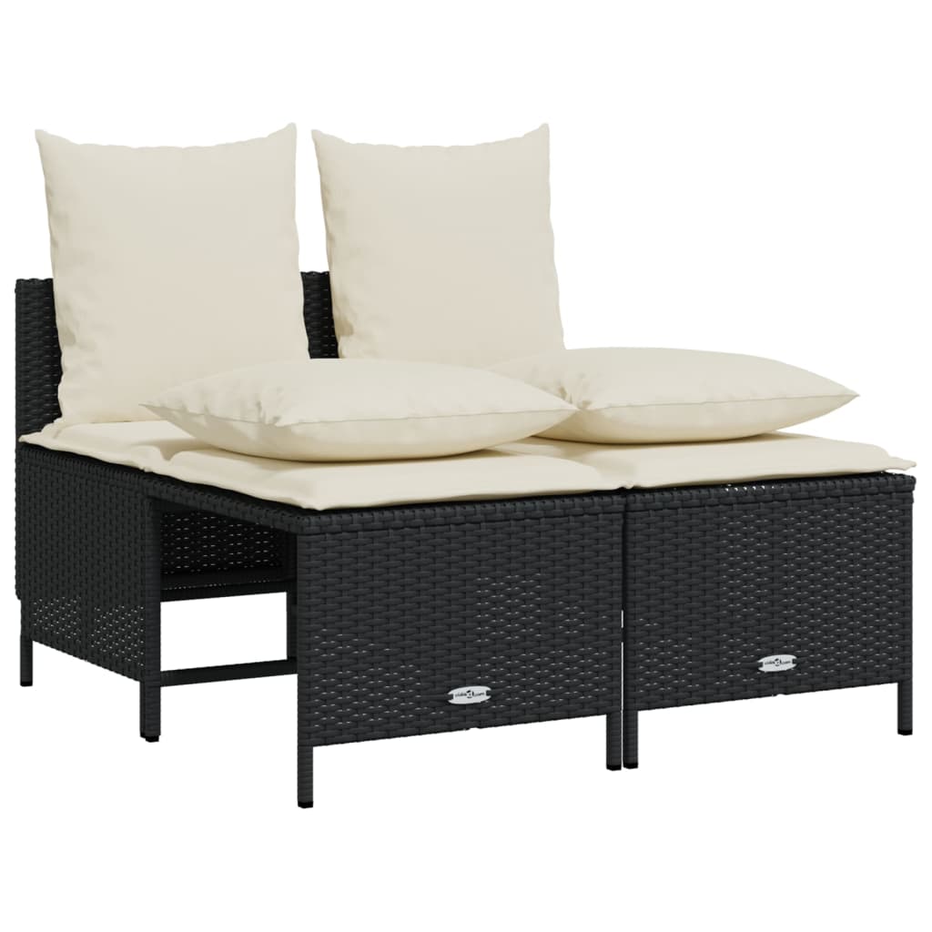 5 Pcs conjunto sofás de jardim com almofadões vime PE preto