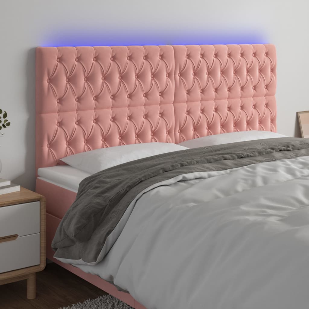 Cabeceira de cama c/ luzes LED veludo 200x7x118/128 cm rosa