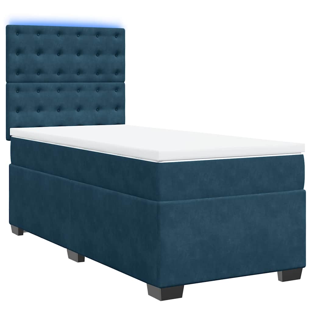 Cama boxspring com colchão 100x200 cm veludo azul