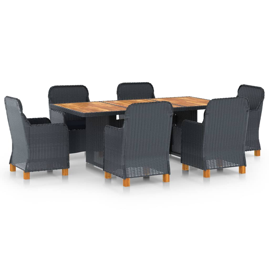 7 Pcs conj. jantar exterior c/ almofadões vime PE cinza-escuro