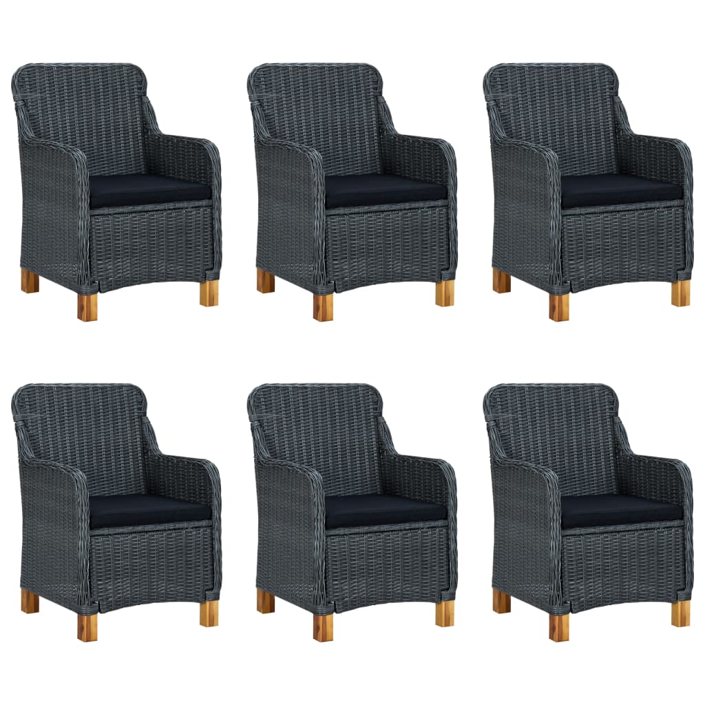 7 Pcs conj. jantar exterior c/ almofadões vime PE cinza-escuro