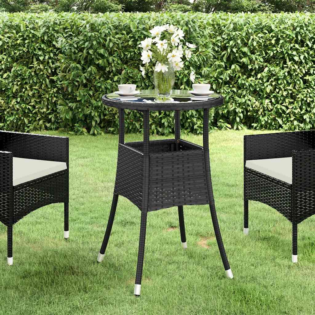 Mesa de jardim ø60x75 cm vidro temperado e vime PE preto