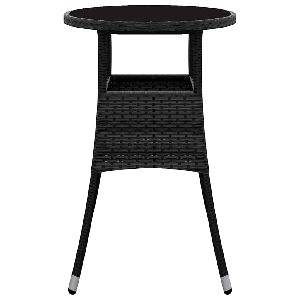 Mesa de jardim ø60x75 cm vidro temperado e vime PE preto