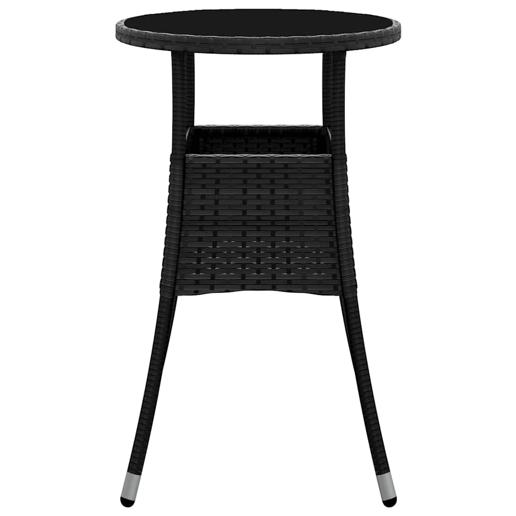 Mesa de jardim ø60x75 cm vidro temperado e vime PE preto