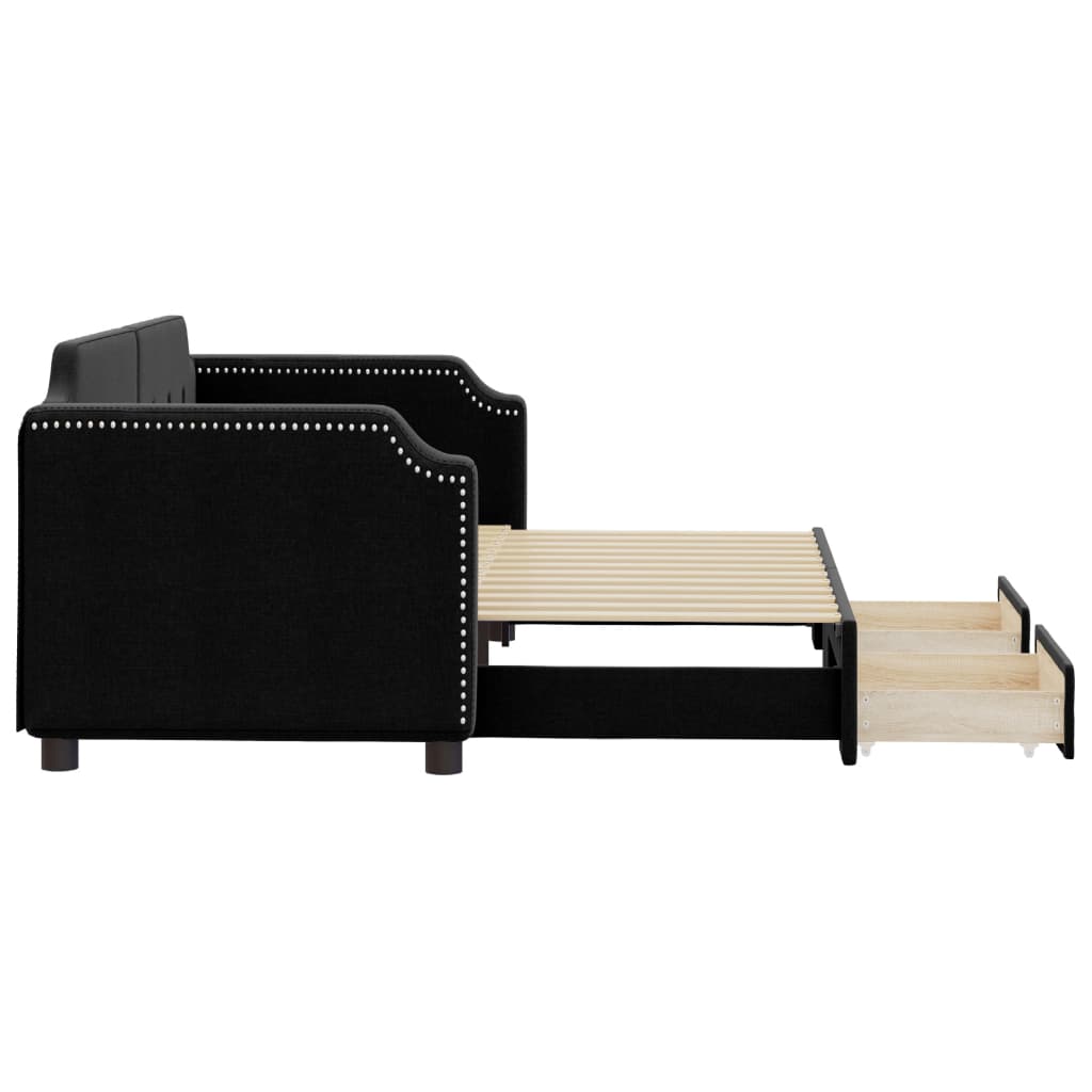 Sofá-cama com gavetão e gavetas 80x200 cm tecido preto