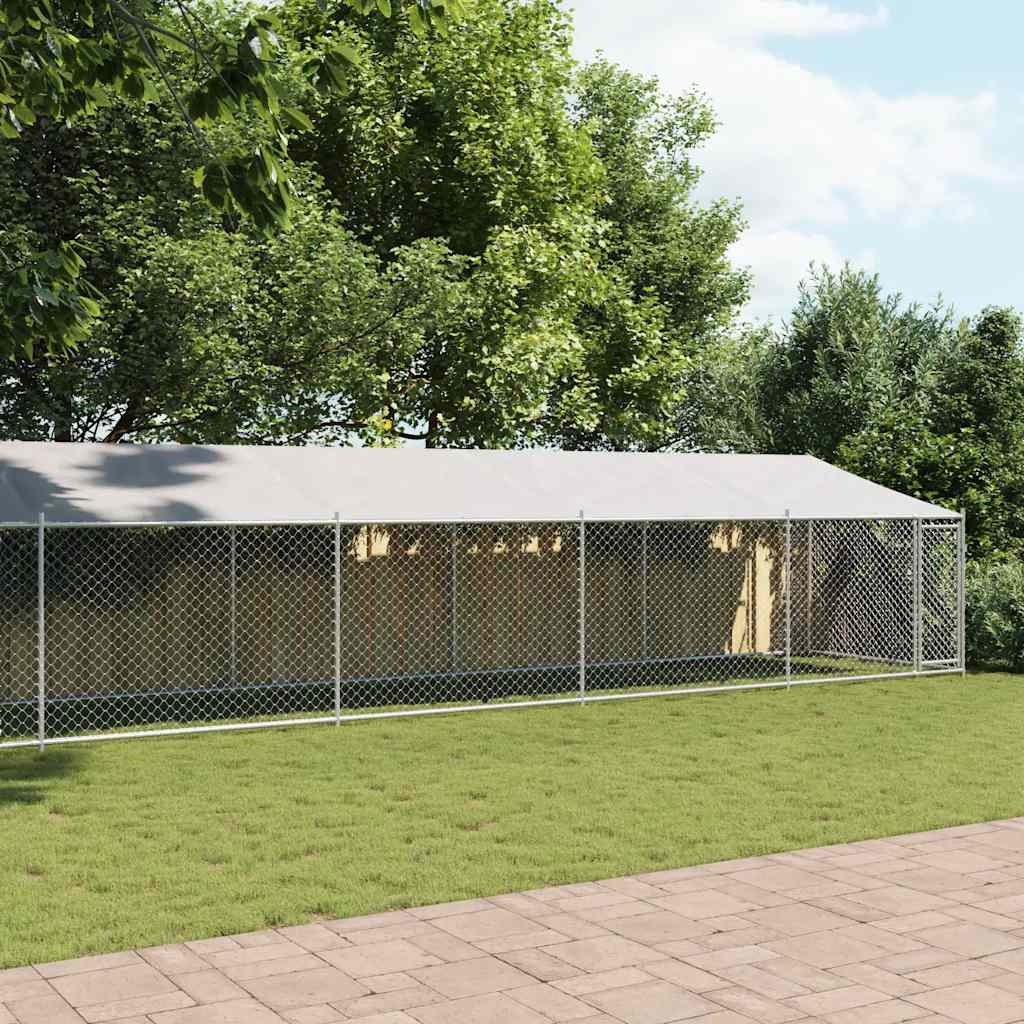 Jaula para cão com telhado/porta 10x2x2m aço galvanizado cinza