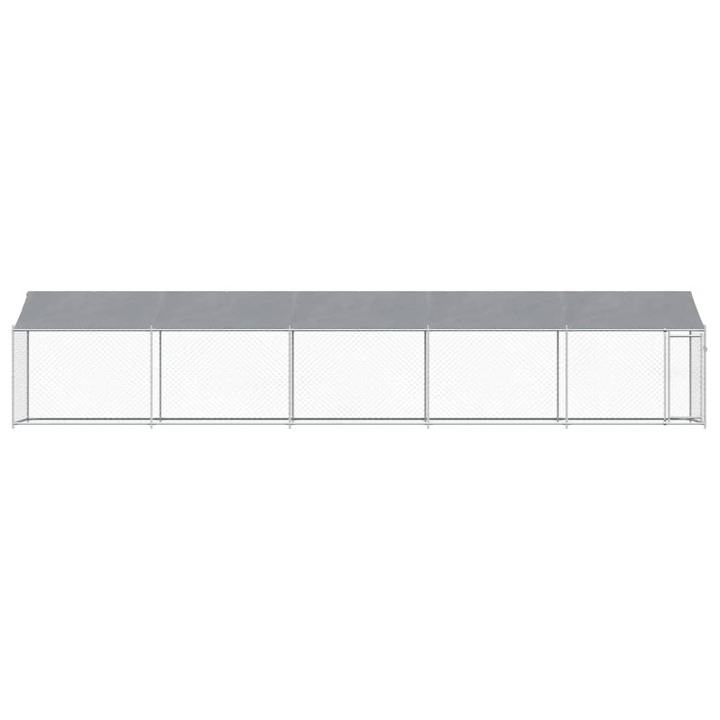 Jaula para cão com telhado/porta 10x2x2m aço galvanizado cinza