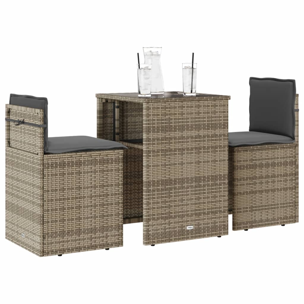 3 Pcs conjunto bistrô com almofadões vime PE bege
