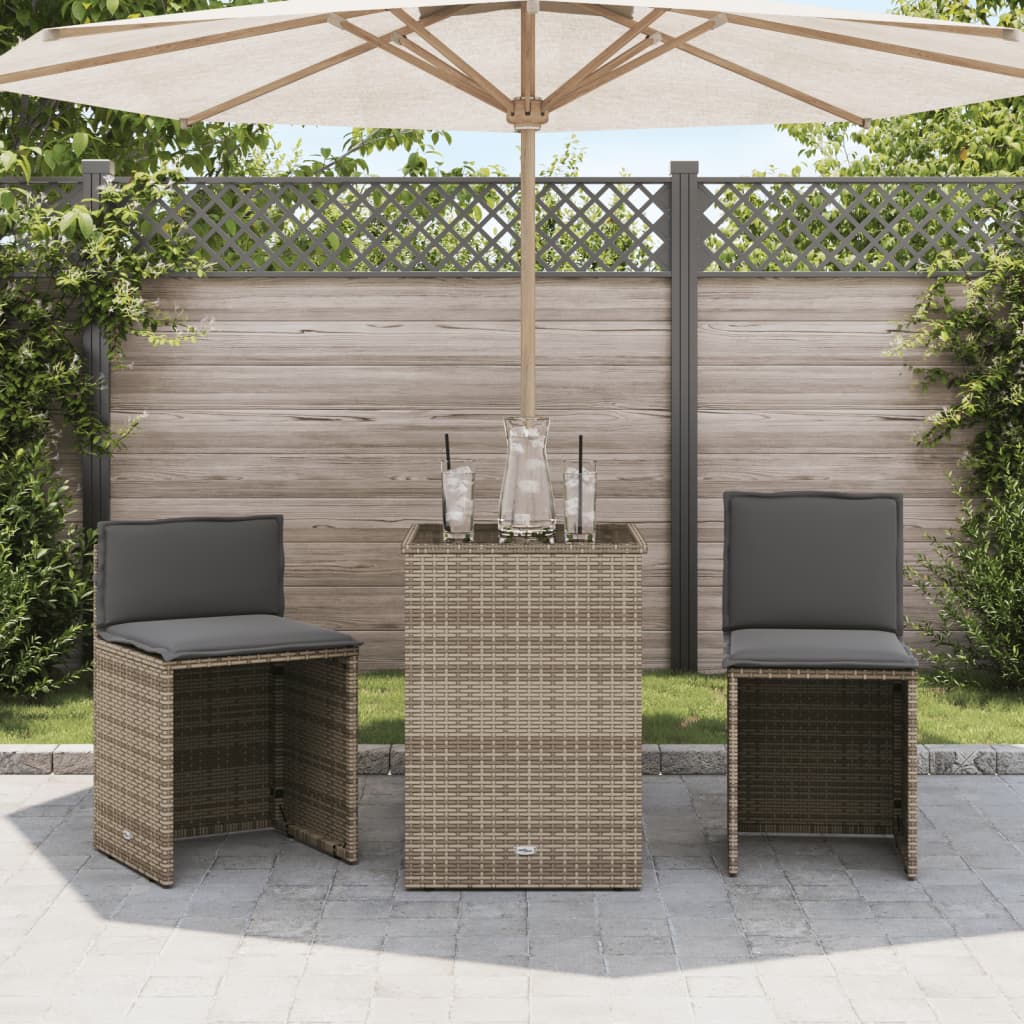 3 Pcs conjunto bistrô com almofadões vime PE bege