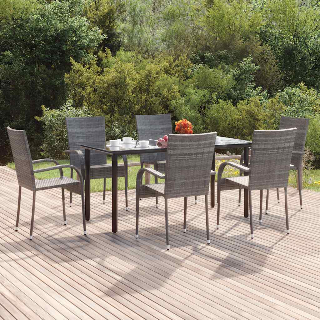 7 Pcs conjunto de jantar p/ jardim vime PE cinzento