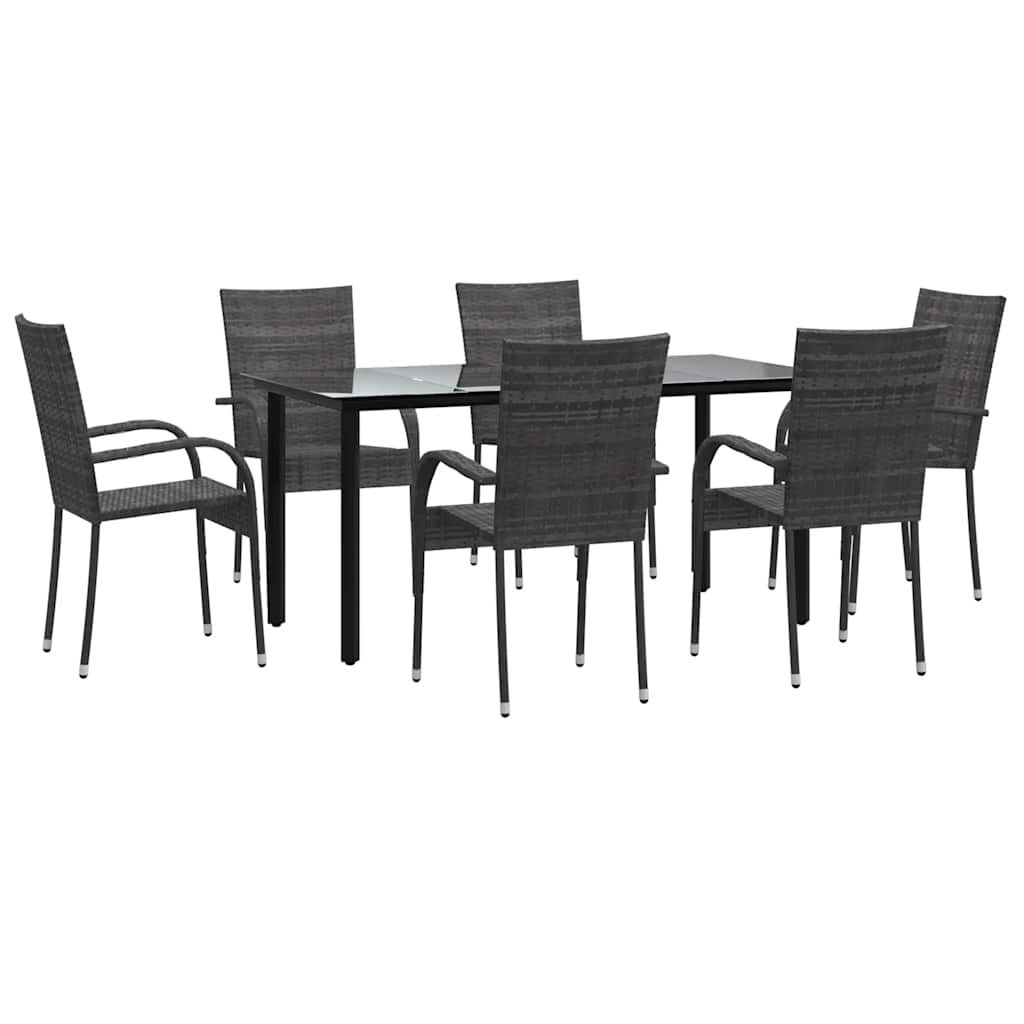 7 Pcs conjunto de jantar p/ jardim vime PE cinzento