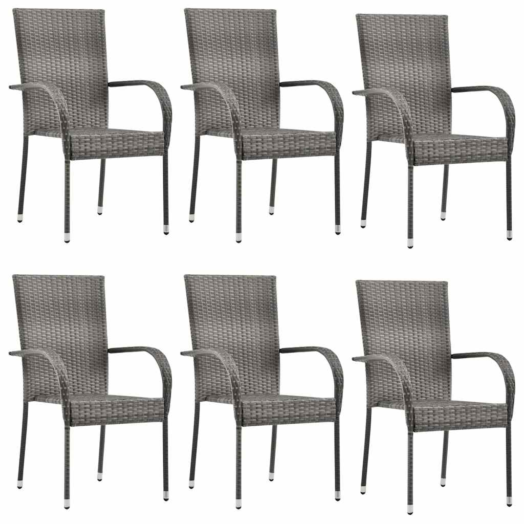 7 Pcs conjunto de jantar p/ jardim vime PE cinzento