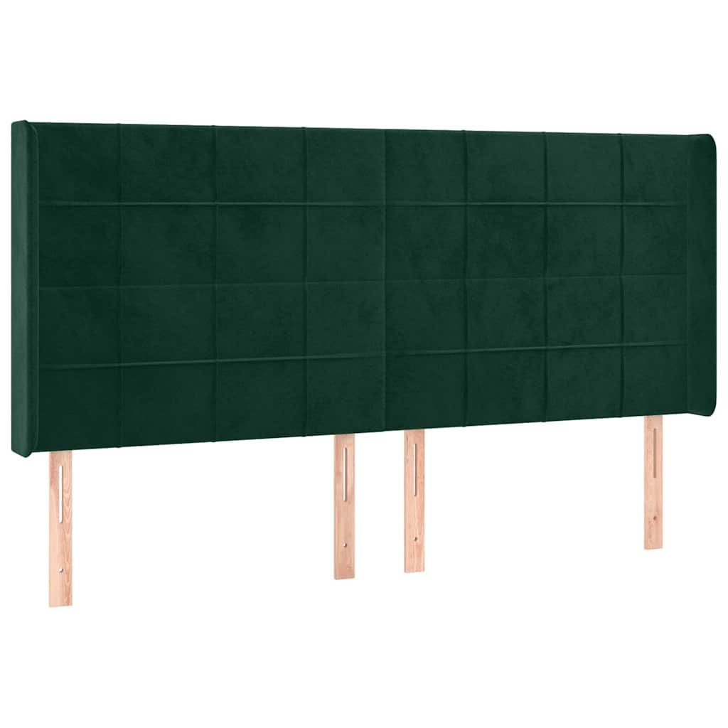 Cabeceira de cama c/ LED veludo 183x16x118/128 cm verde-escuro