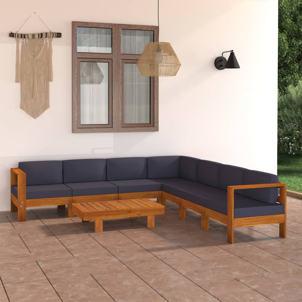 8 Pcs conj. lounge de jardim c/ almofadões cinza-escuro acácia