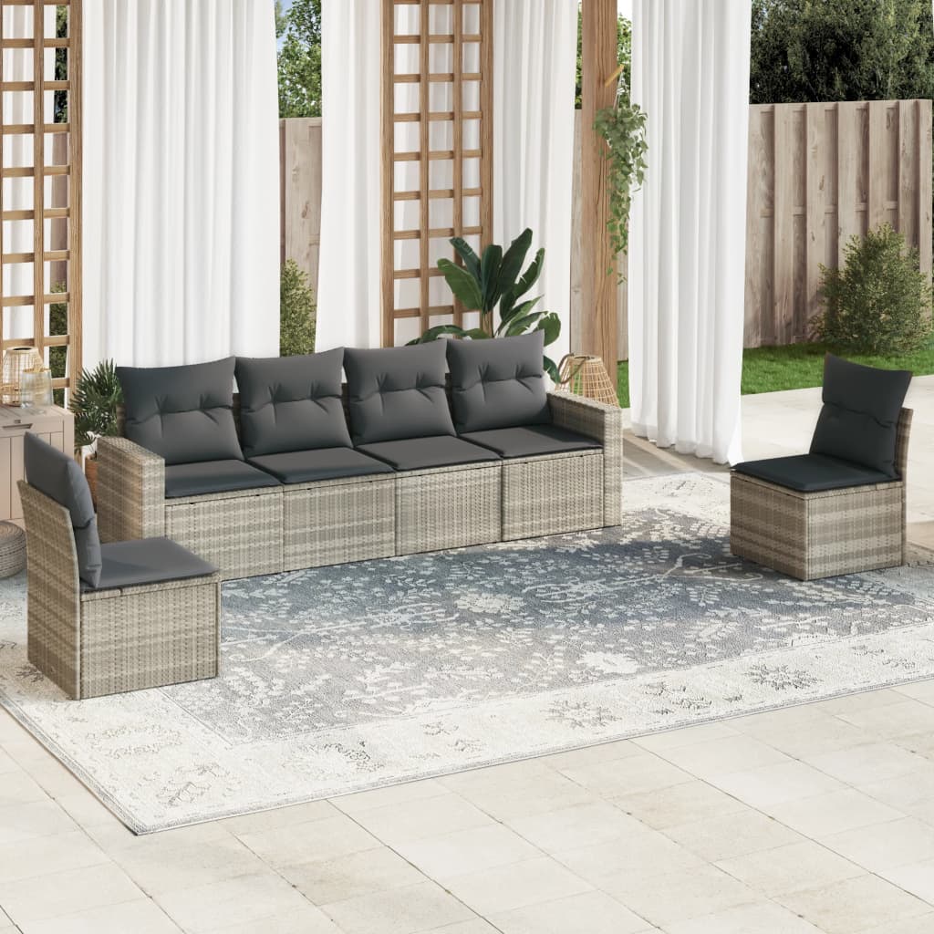 6 Pcs conj. sofás jardim com almofadões vime PE cinzento-claro