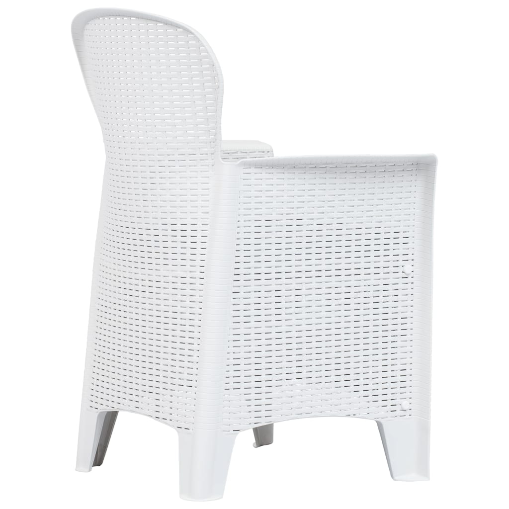 Conj. jantar p/ exterior 5 pcs plástico branco aspeto de vime