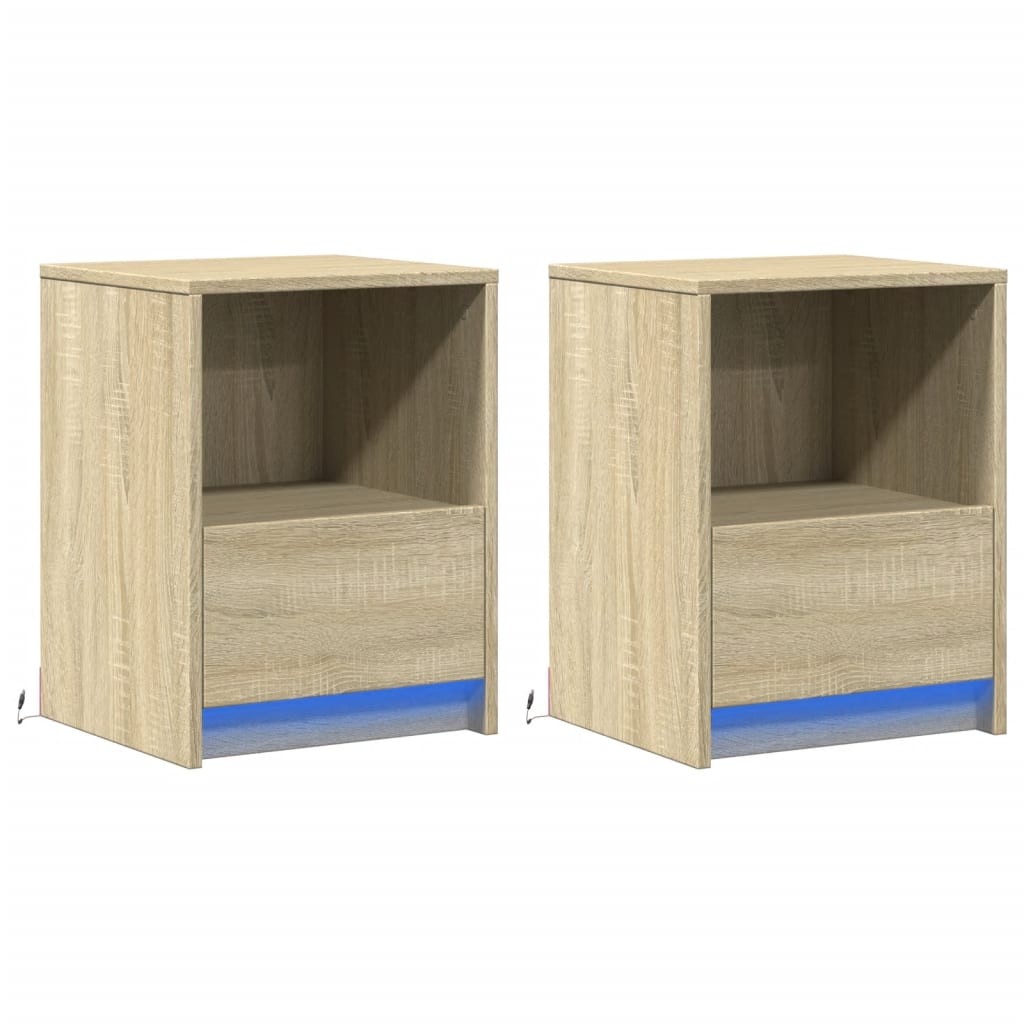 Mesas cabeceira c/ leds 2 pcs derivados madeira carvalho sonoma