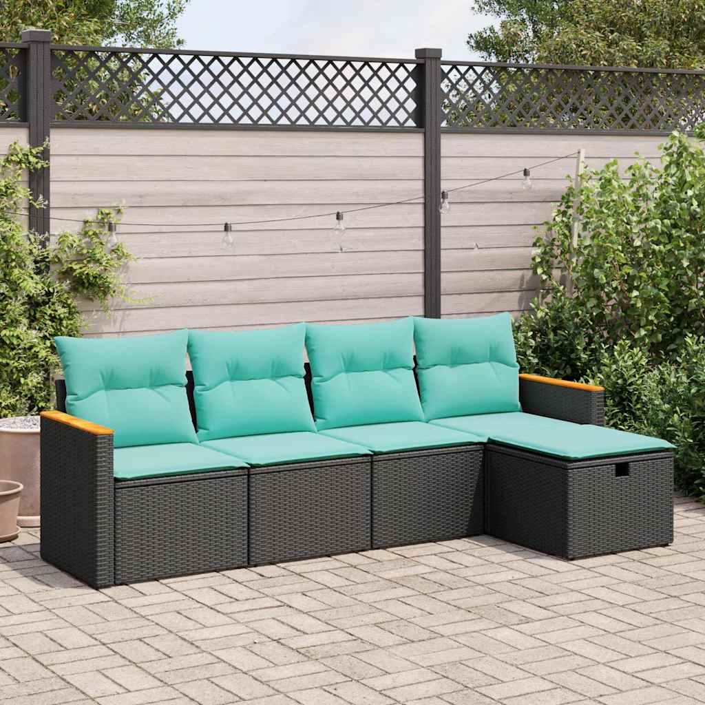 5 Pcs conjunto sofás de jardim com almofadões vime PE preto