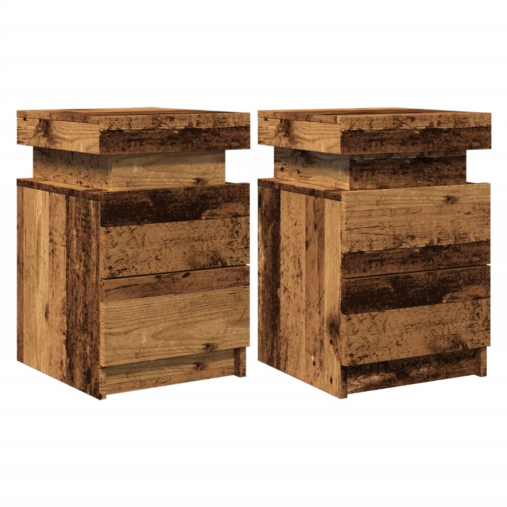 Mesas de cabeceira c/ LED 2 pcs derivados madeira madeira velha