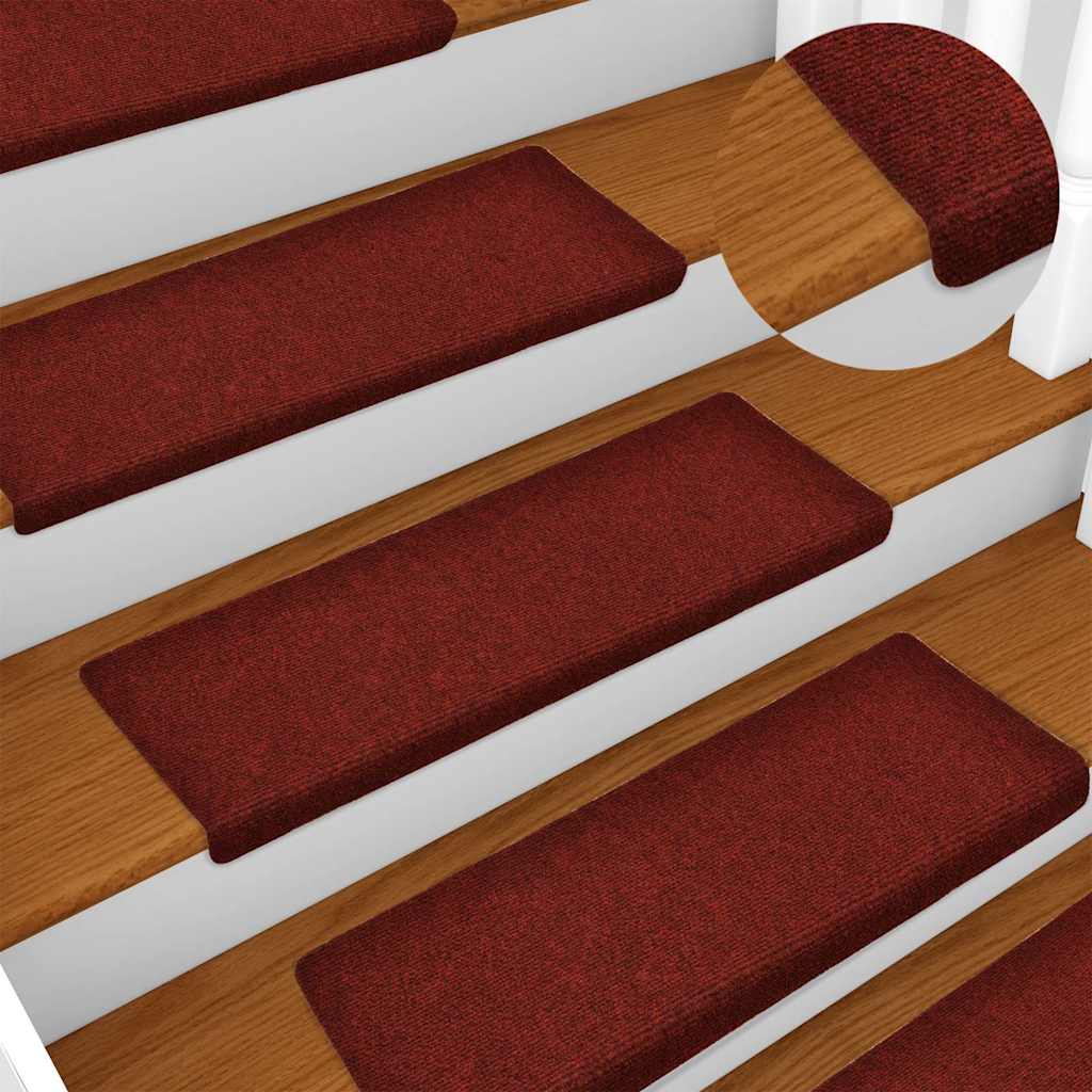 Tapetes de escada autoadesivos 15 peças 65x21x4 cm vermelho bordô com borda retangular