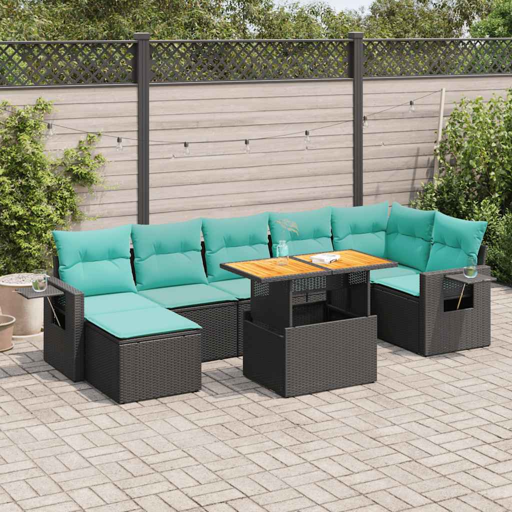 8 Pcs conjunto sofás de jardim com almofadões vime PE preto