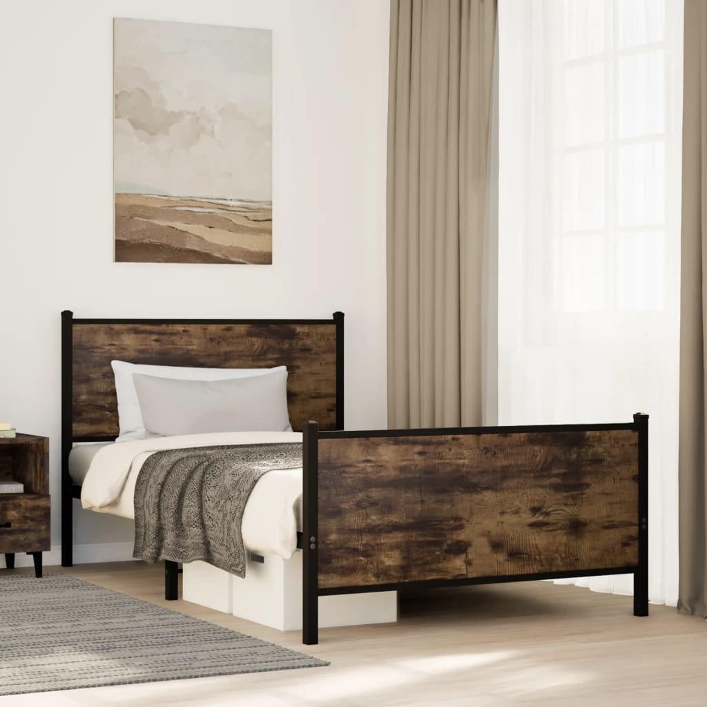 Estrutura de cama sem colchão 100x190 cm metal carvalho fumado
