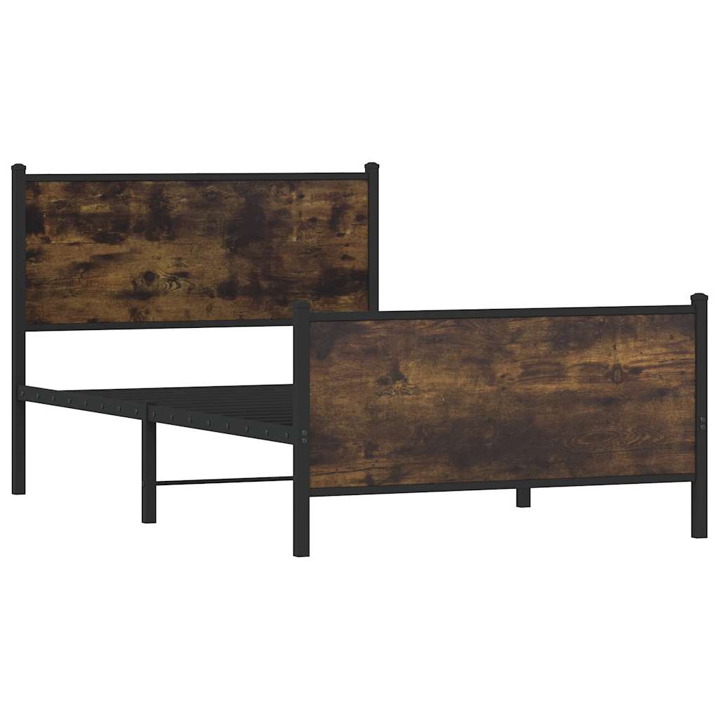 Estrutura de cama sem colchão 100x190 cm metal carvalho fumado