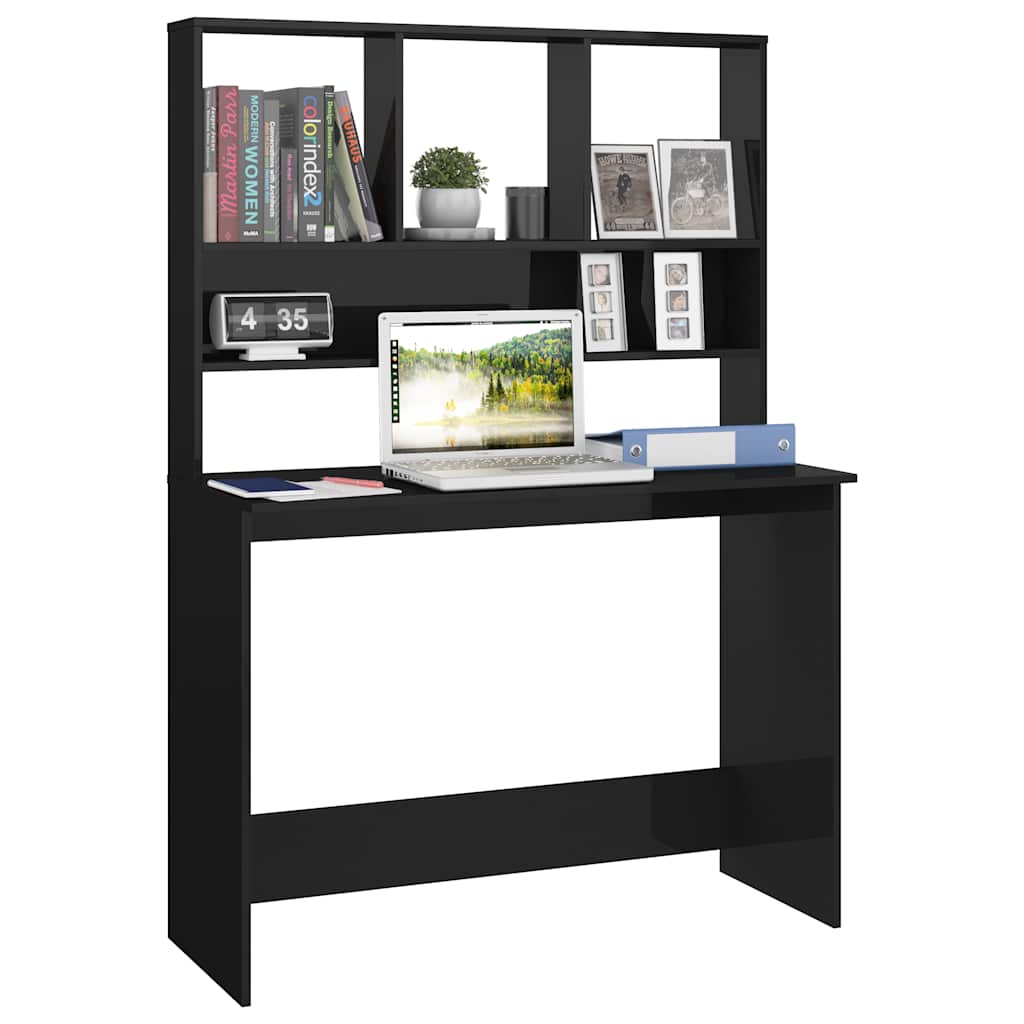 Secretária c/ prateleiras 110x45x157cm contrap. preto brilhante