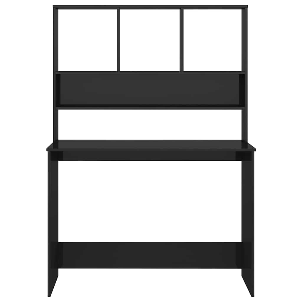 Secretária c/ prateleiras 110x45x157cm contrap. preto brilhante