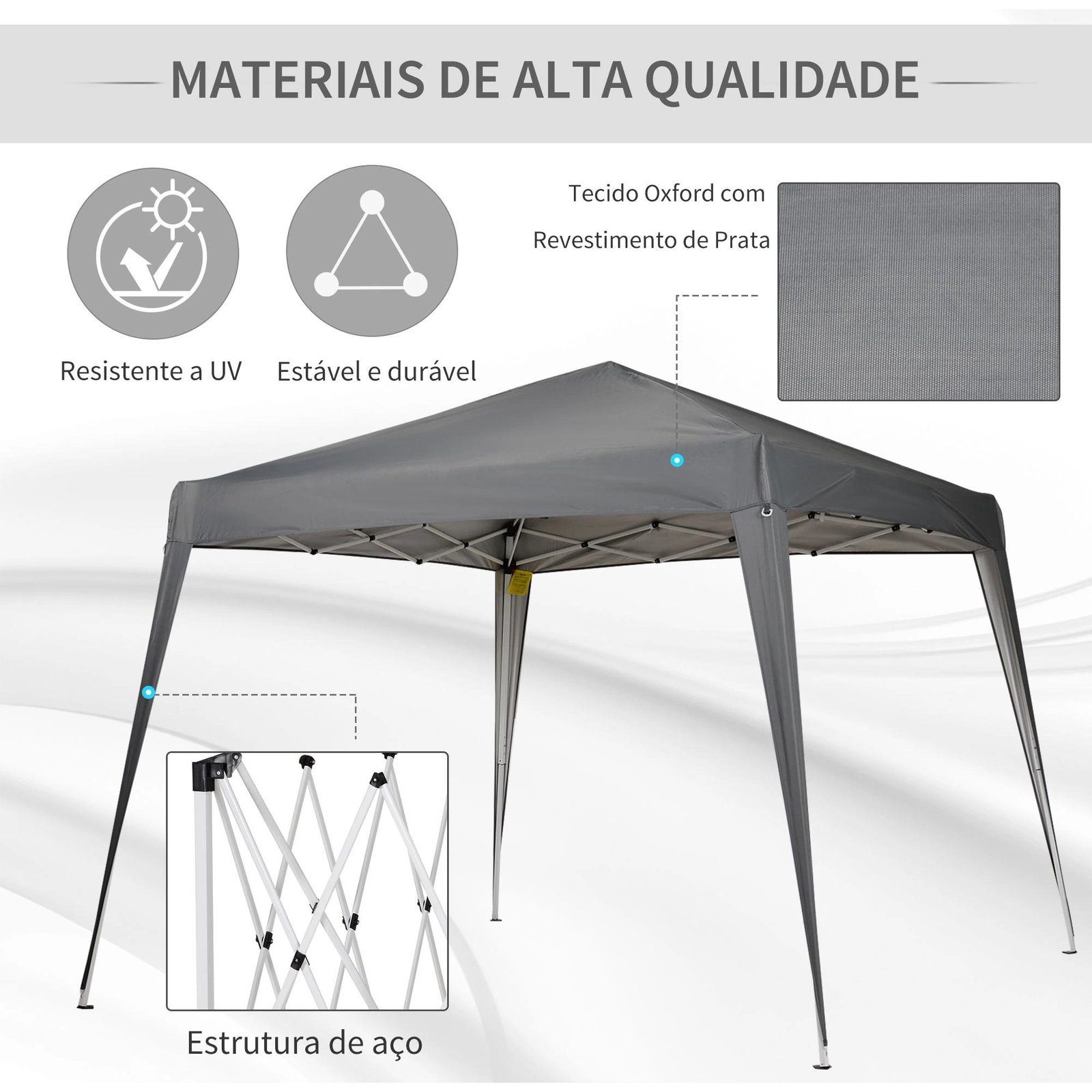 Tenda dobrável tenda com desenho pop up para jardim campismo festas eventos aço e oxford 2.4x2.4 m cinza