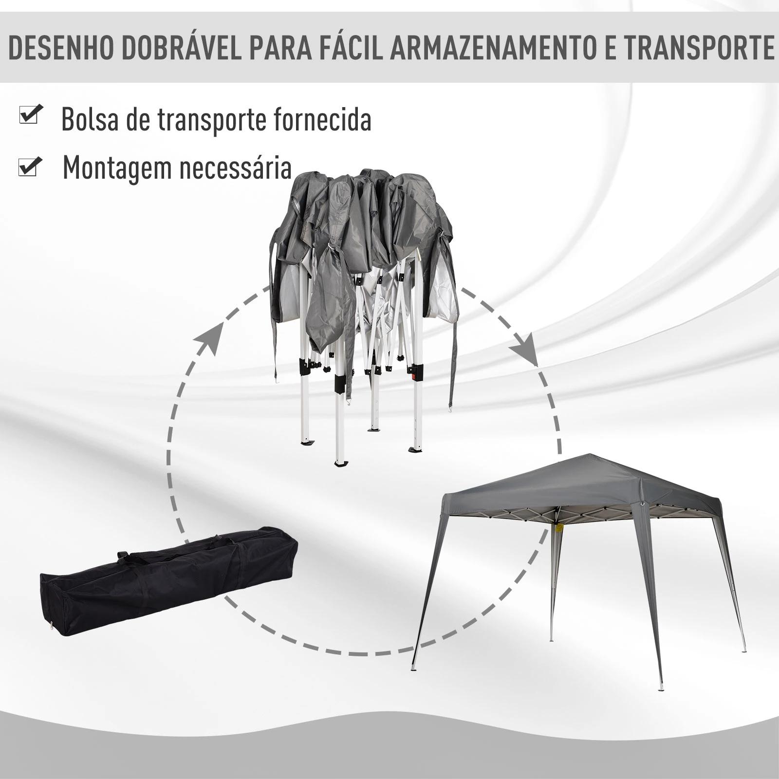 Tenda dobrável tenda com desenho pop up para jardim campismo festas eventos aço e oxford 2.4x2.4 m cinza