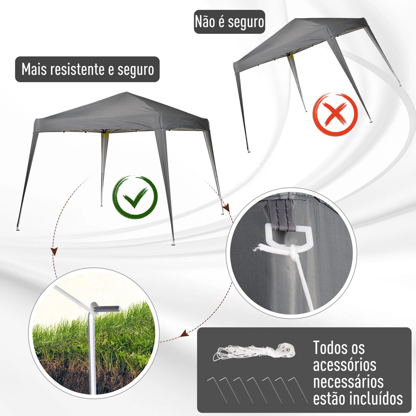 Tenda dobrável tenda com desenho pop up para jardim campismo festas eventos aço e oxford 2.4x2.4 m cinza