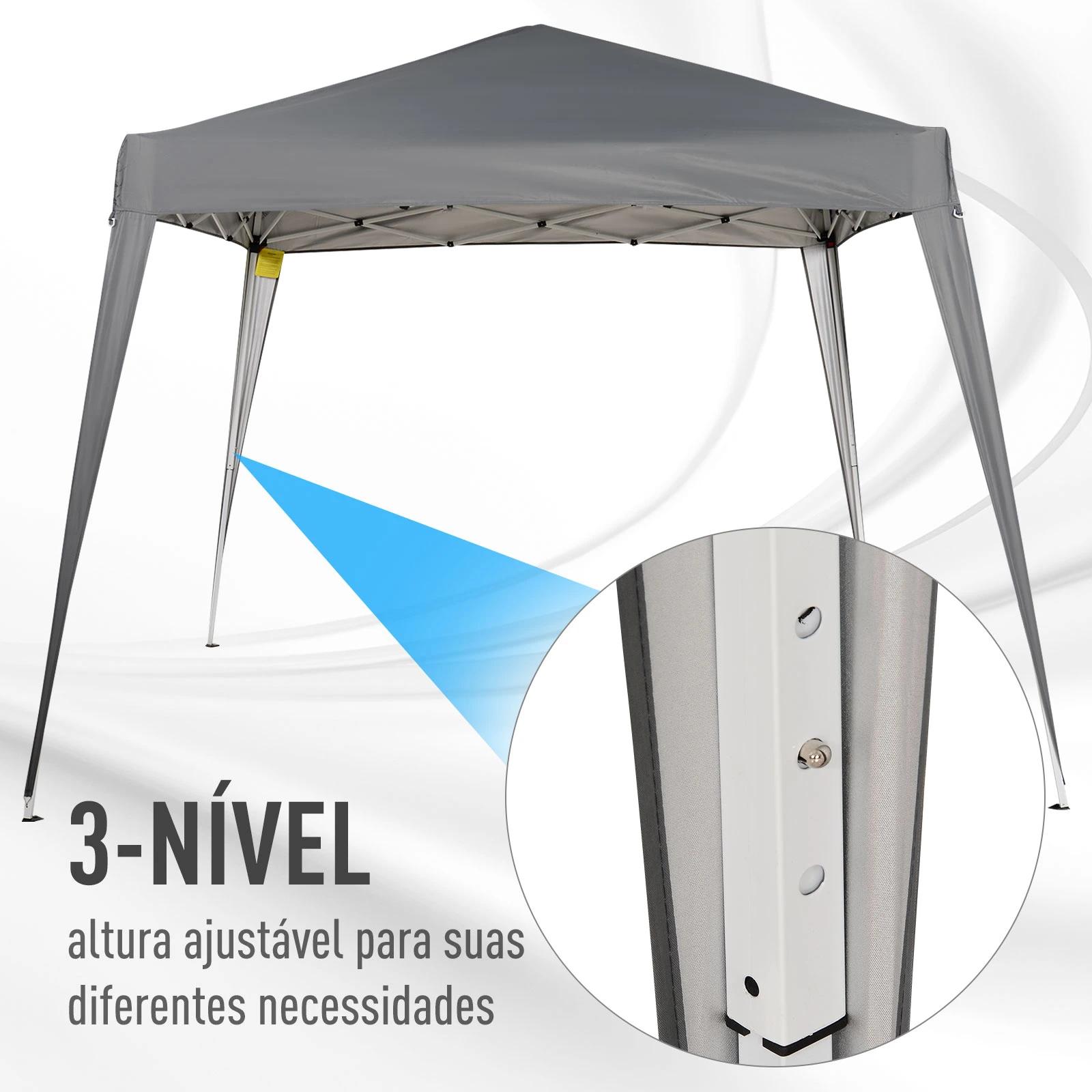 Tenda dobrável tenda com desenho pop up para jardim campismo festas eventos aço e oxford 2.4x2.4 m cinza