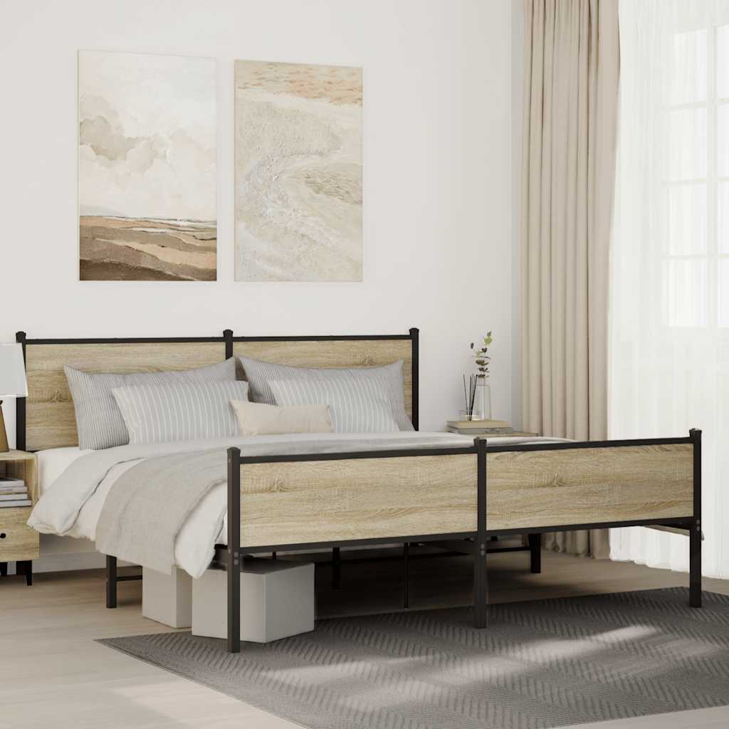 Estrutura de cama sem colchão 183x213cm metal carvalho sonoma