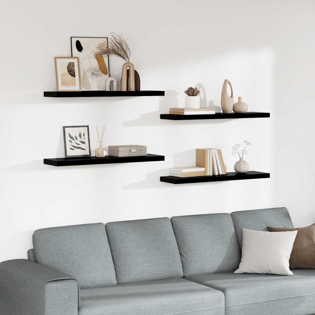 Prateleiras de parede suspensas 4 pcs 90x23,5x3,8cm MDF preto