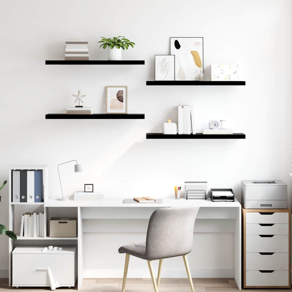 Prateleiras de parede suspensas 4 pcs 90x23,5x3,8cm MDF preto