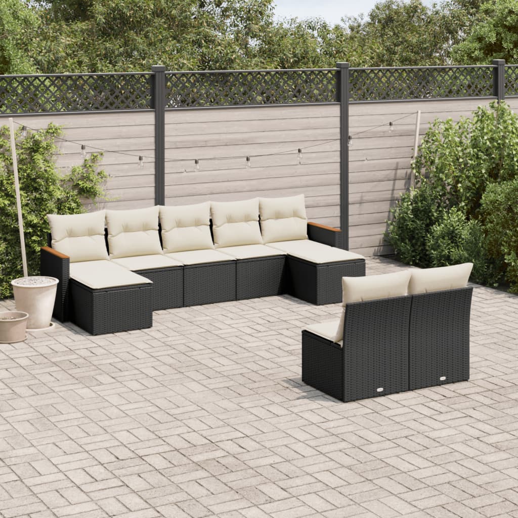 9 Pcs conjunto de sofás p/ jardim c/ almofadões vime PE preto