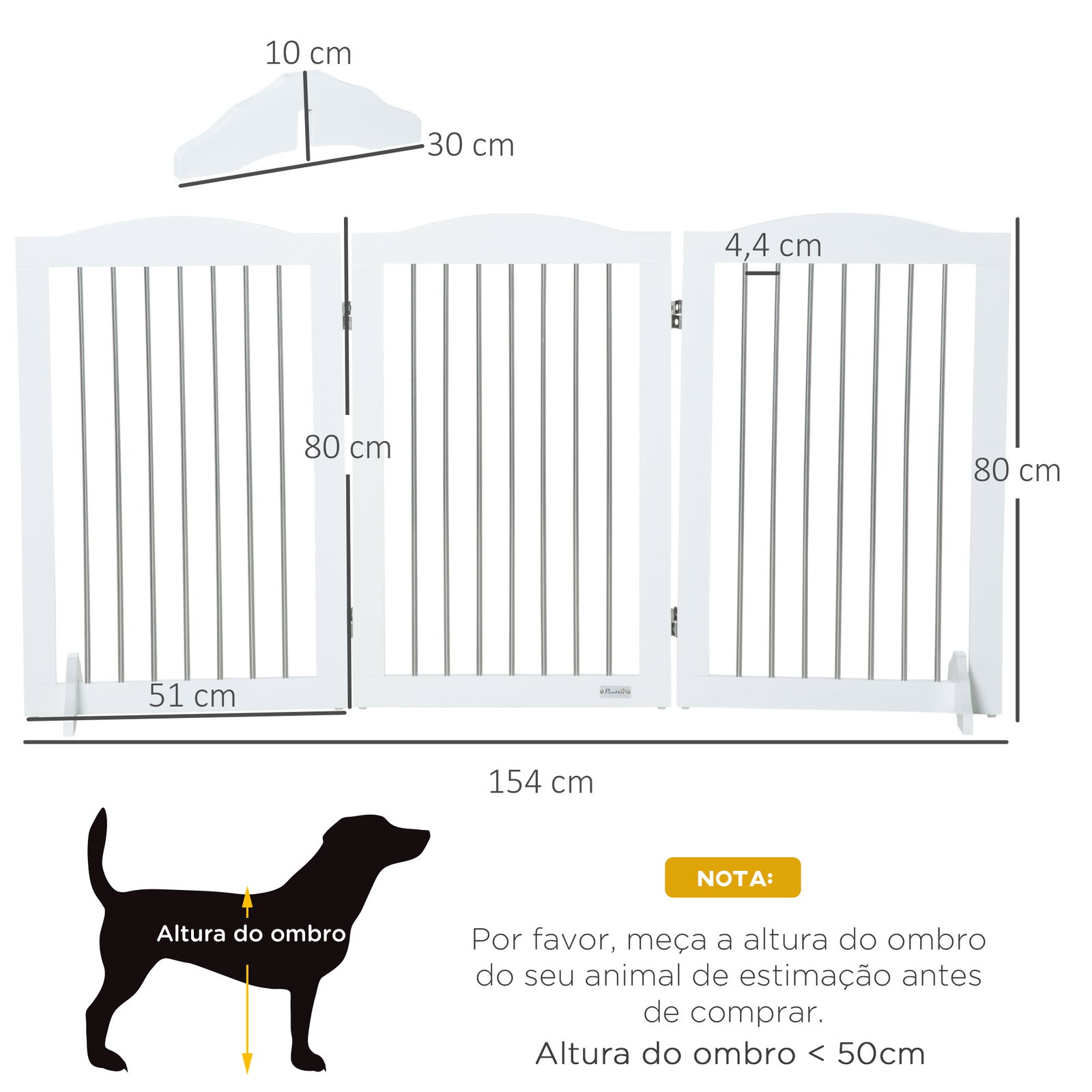 Barreira de segurança para cães barreira de segurança para escadas e portas dobrável com suporte de pé 154x30x80cm branco