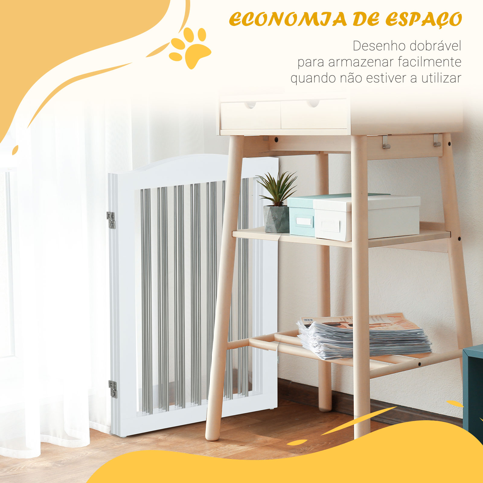 Barreira de segurança para cães barreira de segurança para escadas e portas dobrável com suporte de pé 154x30x80cm branco