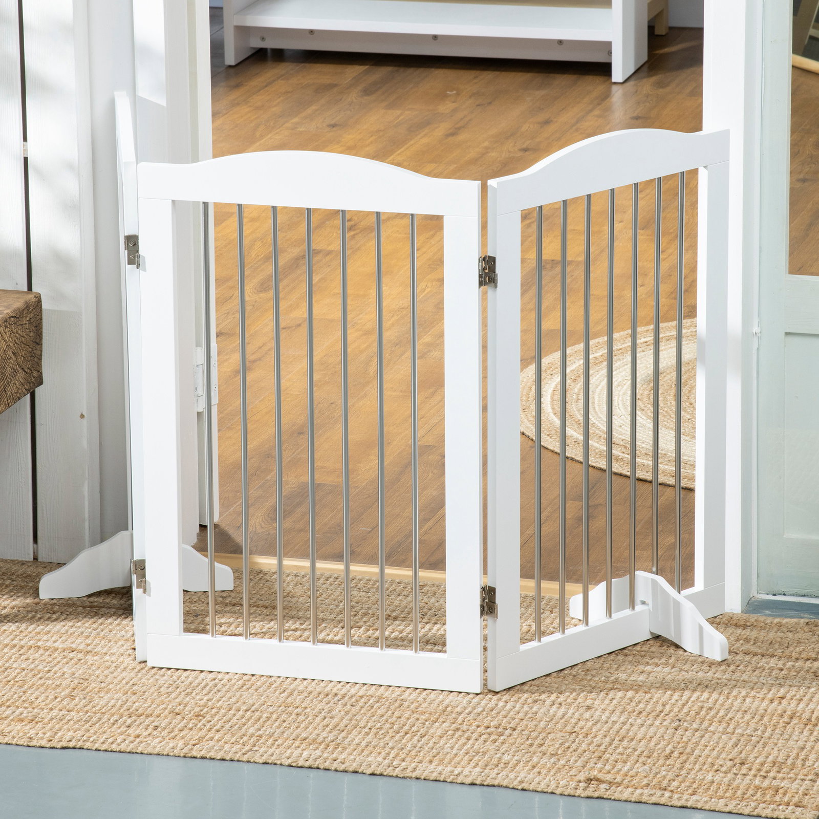 Barreira de segurança para cães barreira de segurança para escadas e portas dobrável com suporte de pé 154x30x80cm branco