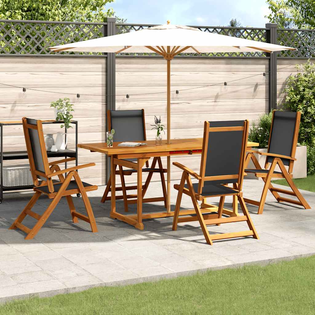 5 Pcs conjunto de jantar para jardim acácia maciça e textilene