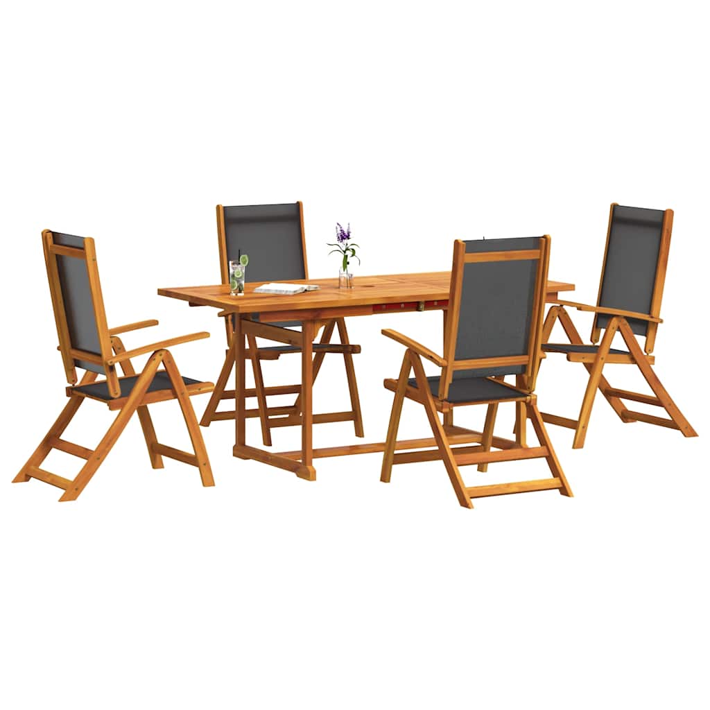 5 Pcs conjunto de jantar para jardim acácia maciça e textilene