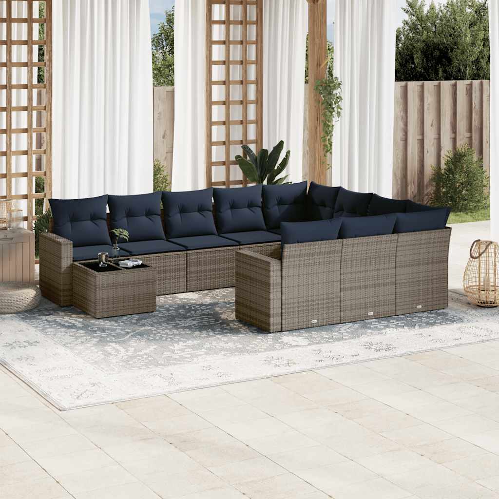 Conjunto de sofá de jardim com 11 peças e almofadas em rattan sintético cinza