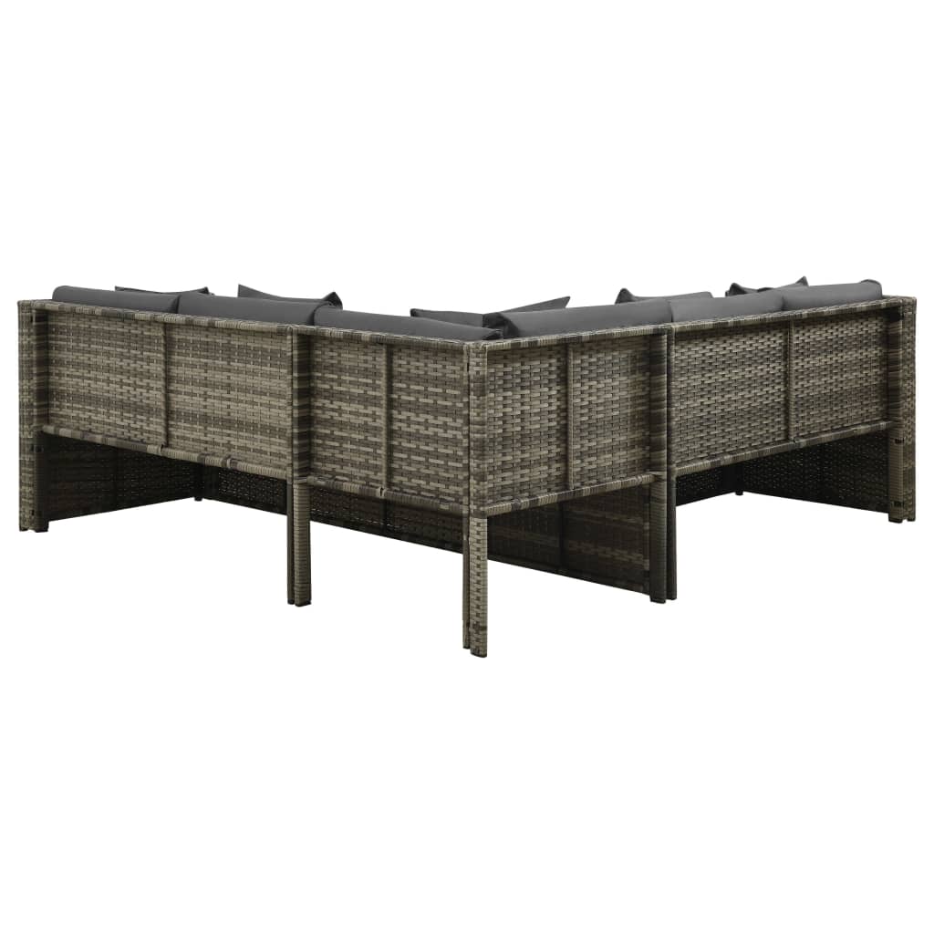 4 Pcs conjunto lounge de jardim c/ almofadões vime PE cinzento