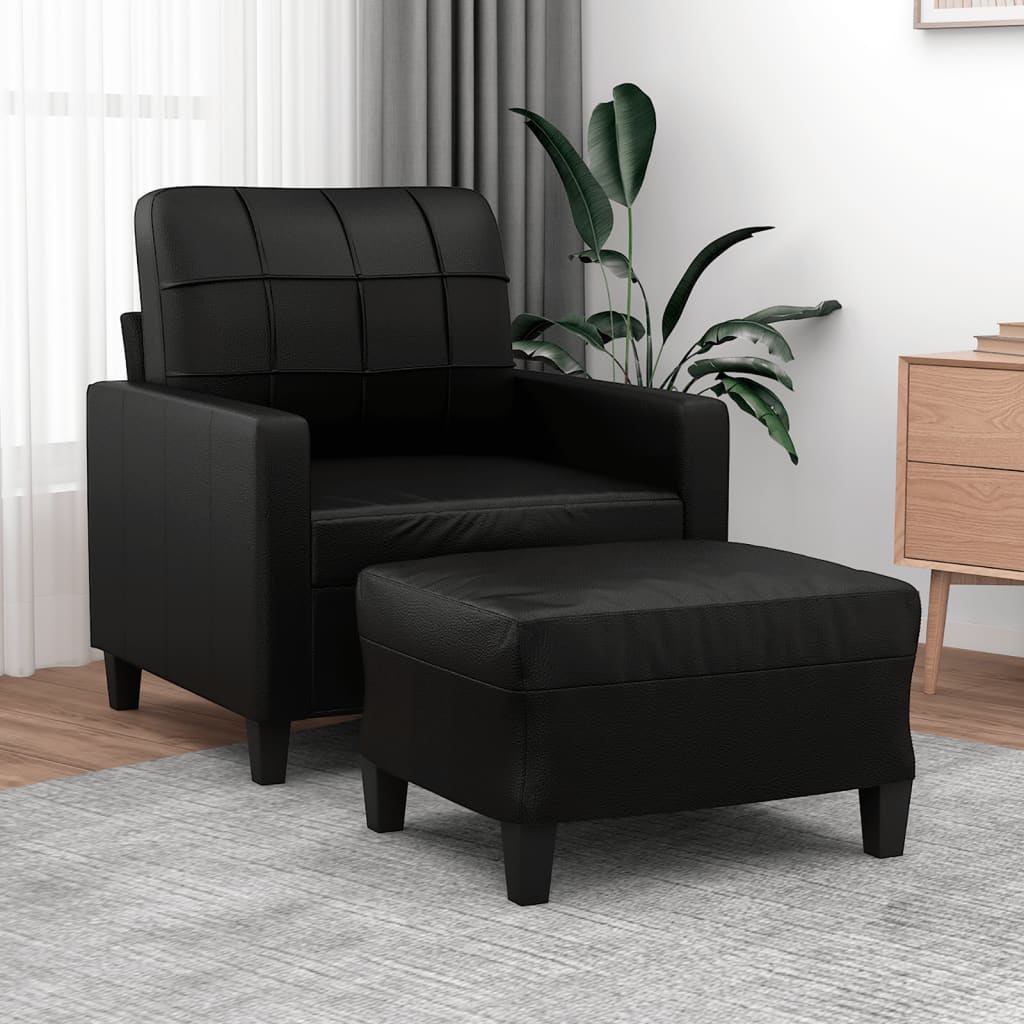 Poltrona com apoio de pés couro artificial 60 cm preto