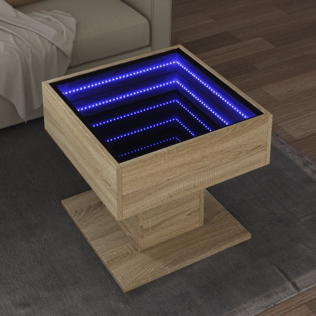 Mesa de centro c/ leds 50x50x45 madeira processada