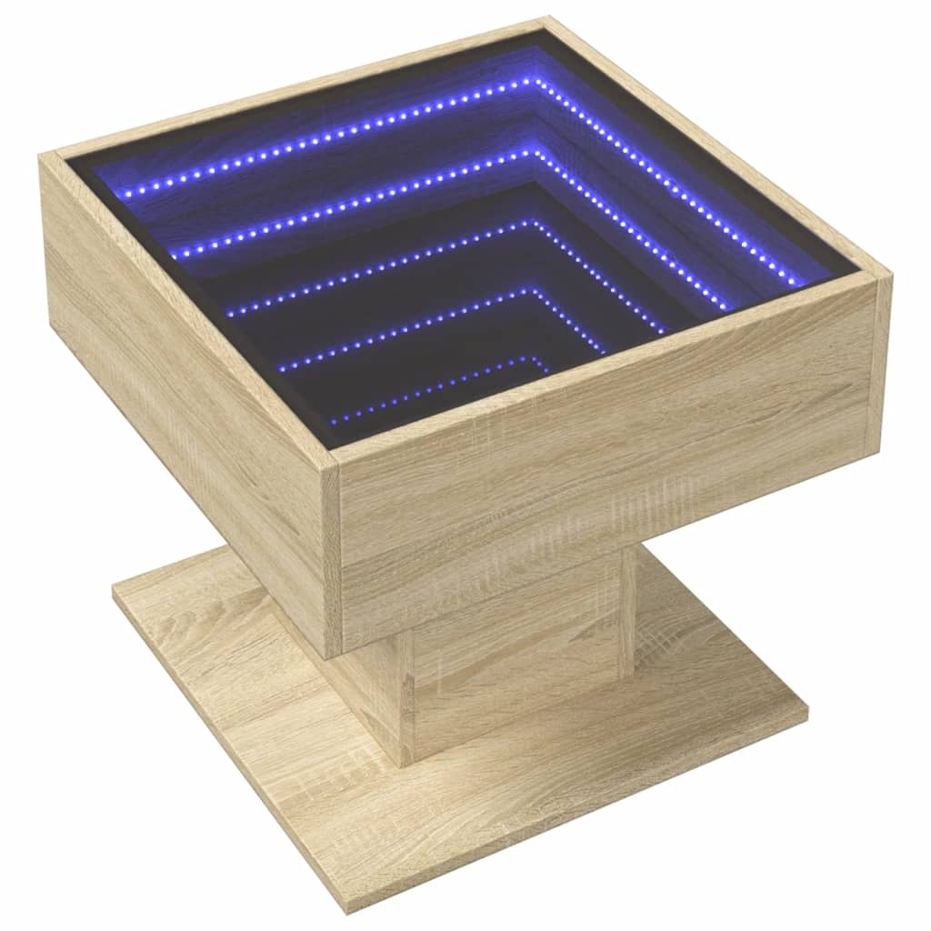 Mesa de centro c/ leds 50x50x45 madeira processada