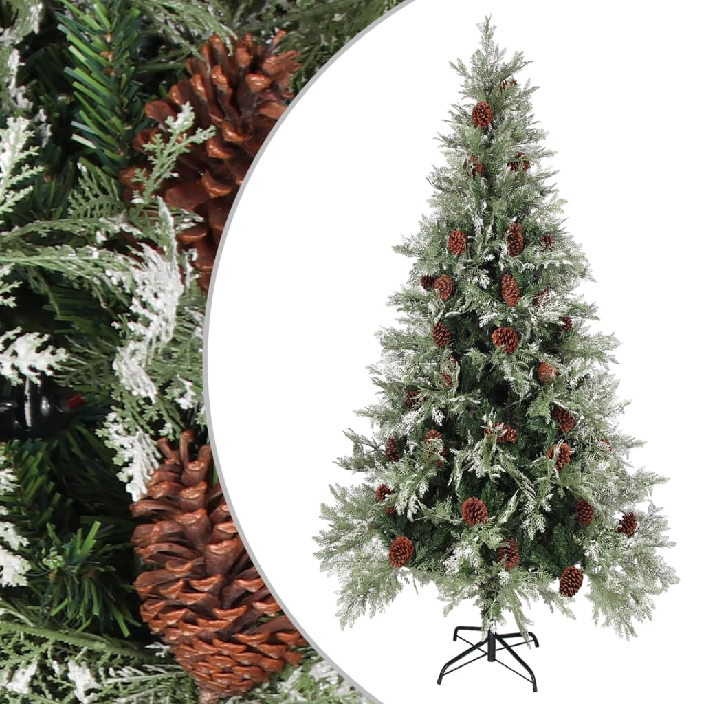 Árvore de natal com pinhas 225 cm PVC e PE verde e branco