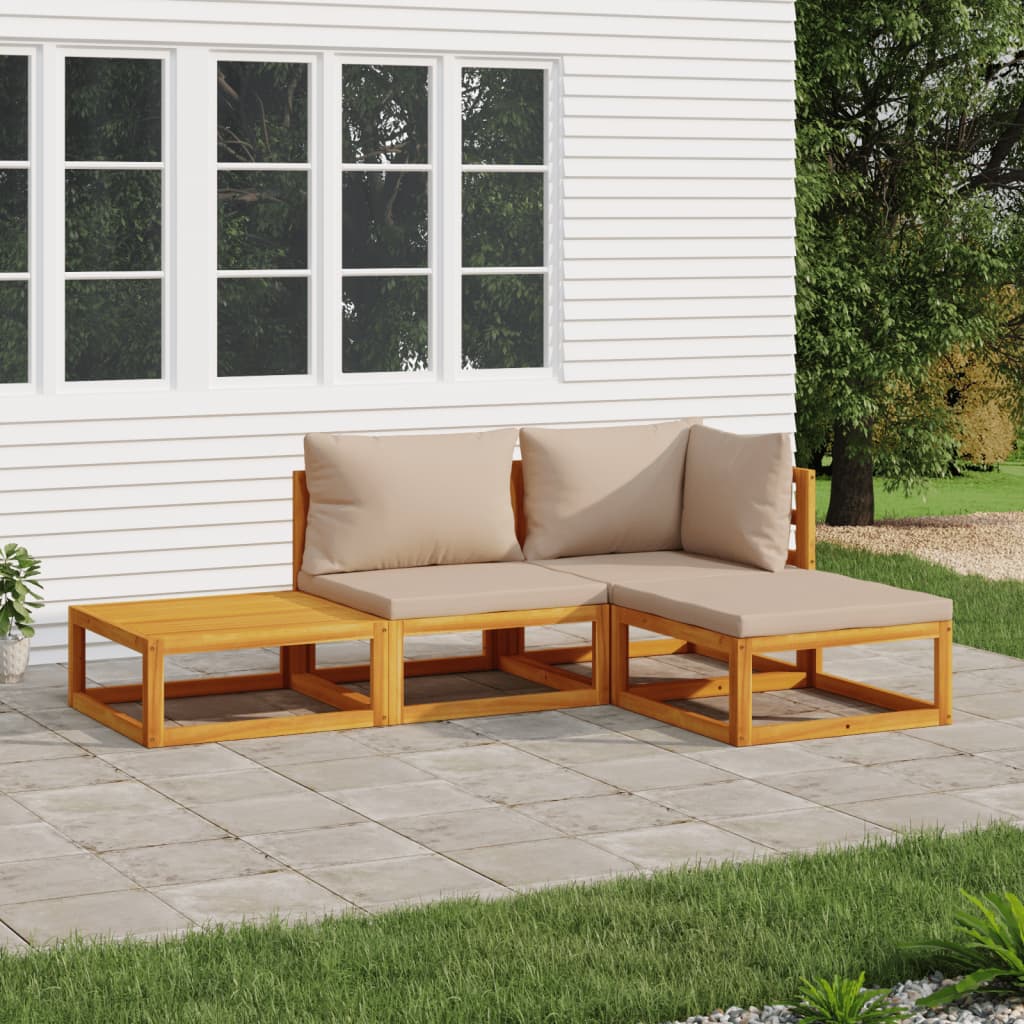 4Pcs conj. lounge jardim madeira c/almofadões cinza-acastanhado