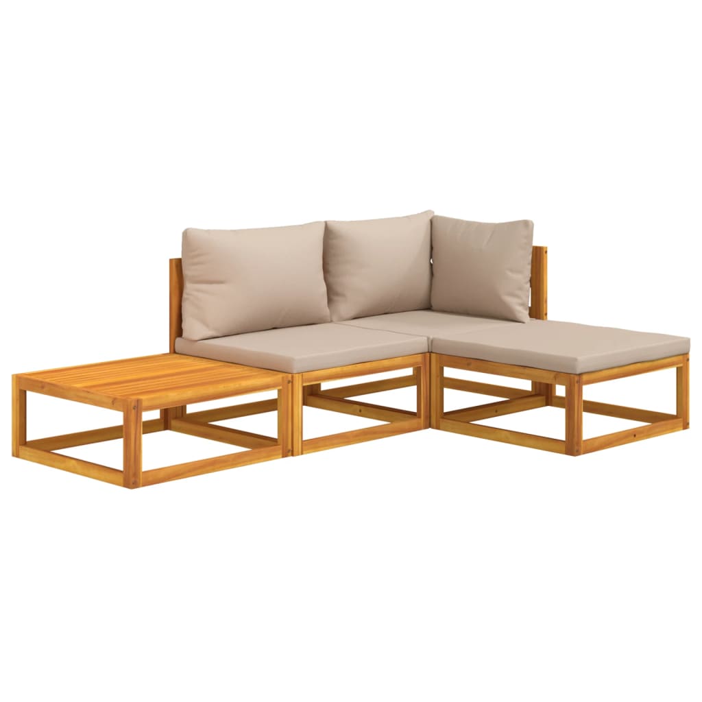 4Pcs conj. lounge jardim madeira c/almofadões cinza-acastanhado